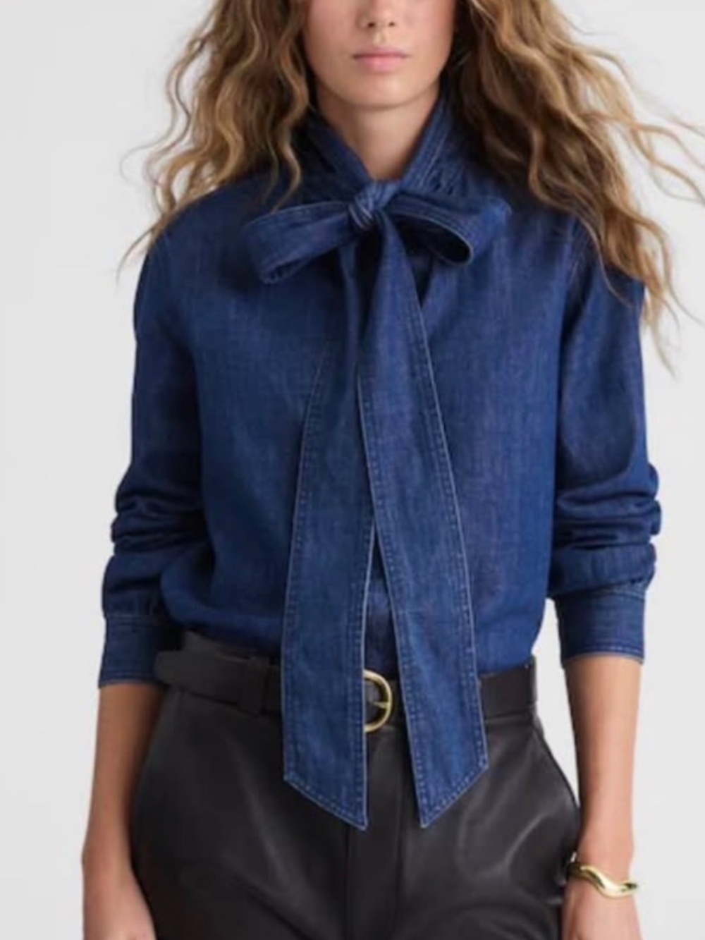 Madewell Denim Tie-Neck Blouse